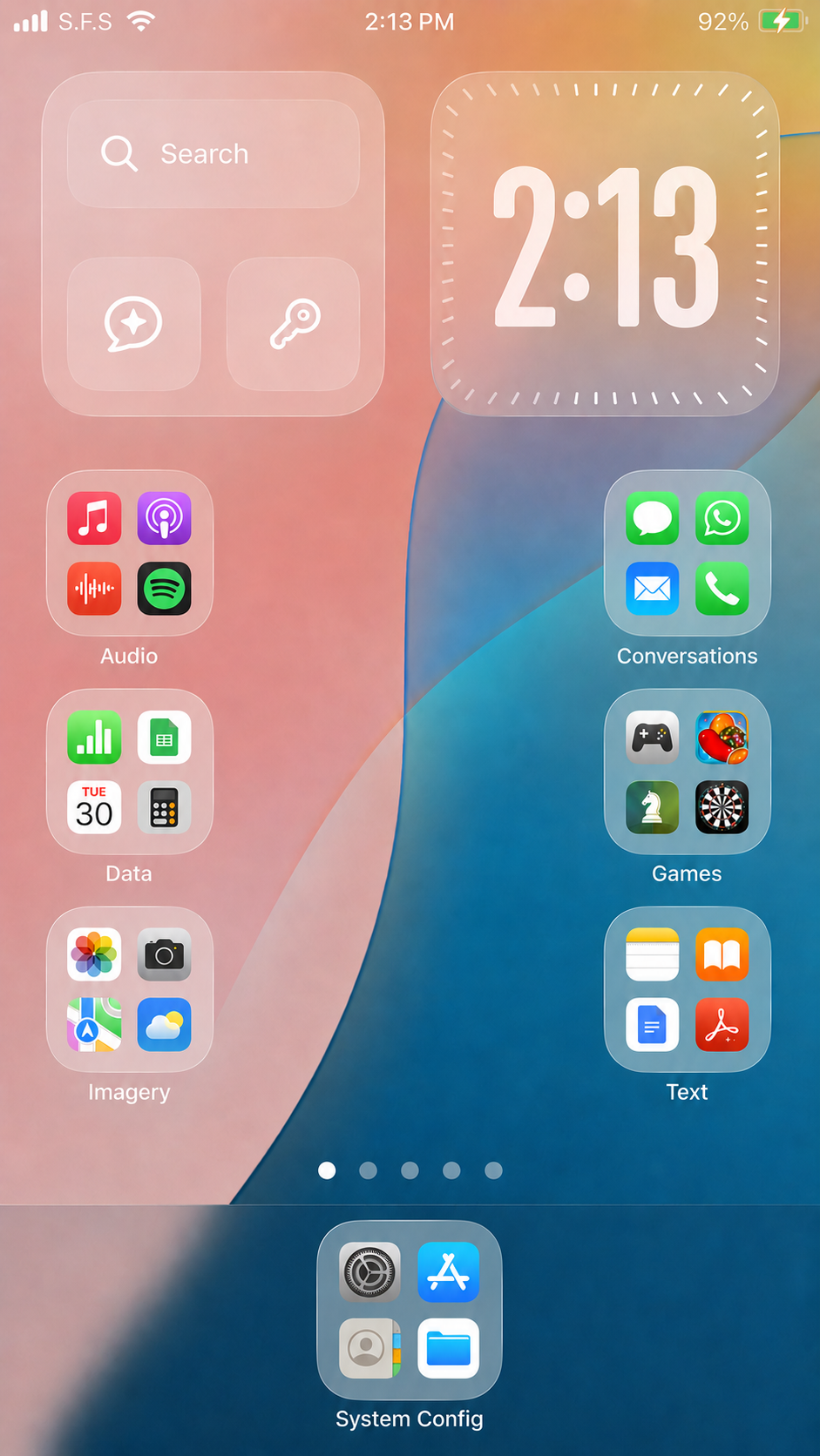 iOS home screen mockup organized into the 7 Basic Types