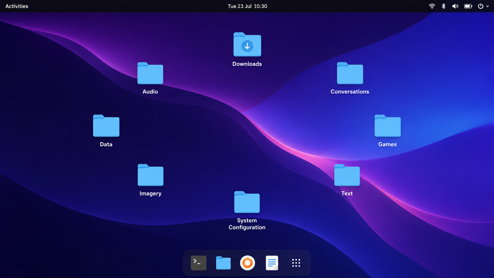 Linux desktop mockup organized into the 7 Basic Types