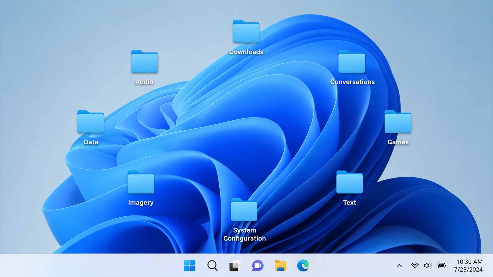 Windows 11 desktop mockup organized into the 7 Basic Types